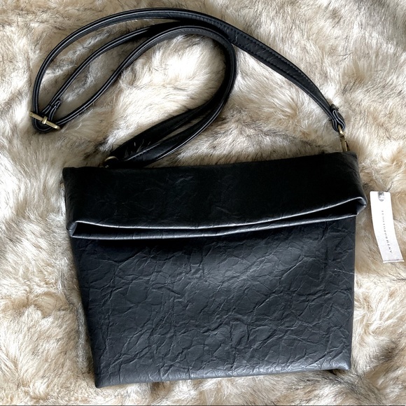 ANTHROPOLOGIE *NWT* Black Fold-over Clutch/Crossbody Handbag - Picture 2 of 8
